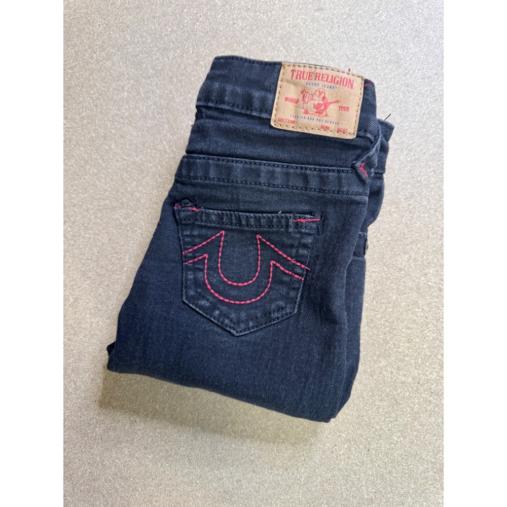 True Religion Geno‎ Relaxed Slim Kids Black Jeans Red Stitching Size 4T